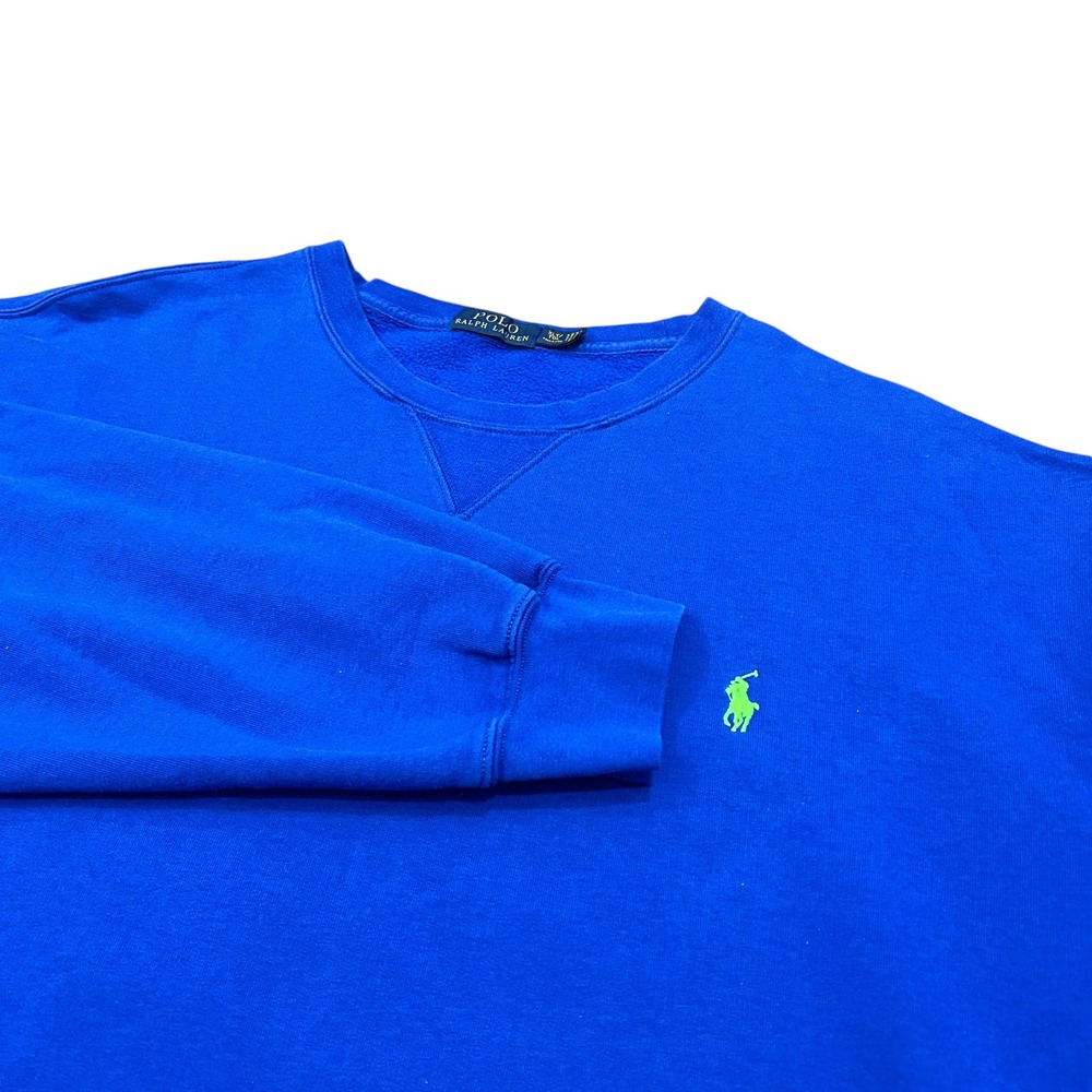 Polo Ralph Lauren‎ Mens XLT Blue Crewneck Sweatshirt Neon Green Pony Logo Fleece